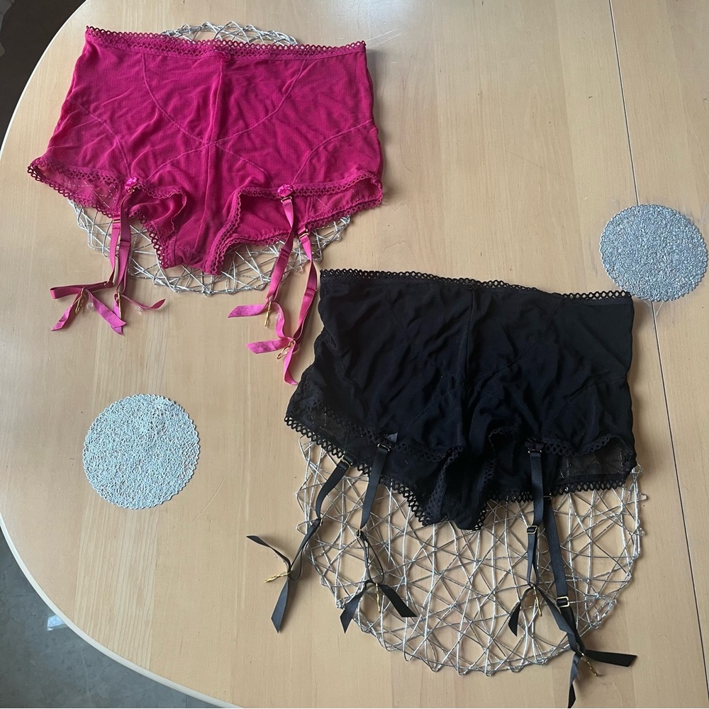 NWOT Shear Shapewear set of 2 pink black panties garters - plus - 2x